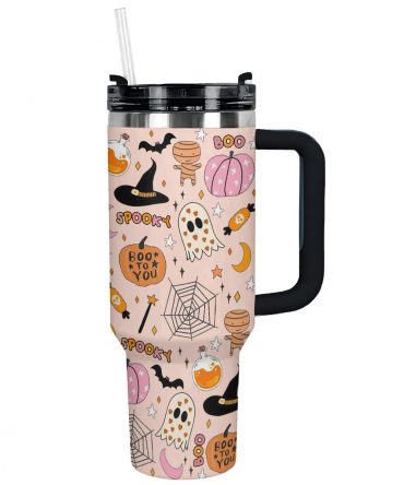 Spooky Halloween Travel Mug - Ghostly Patterns for Festive Sips