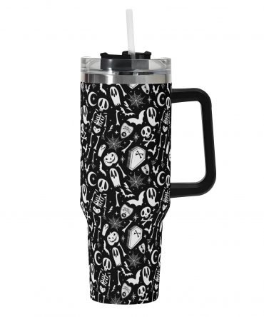 Spooky Skeleton & Ghosts Tumbler with Straw - 40oz Halloween Travel Mug
