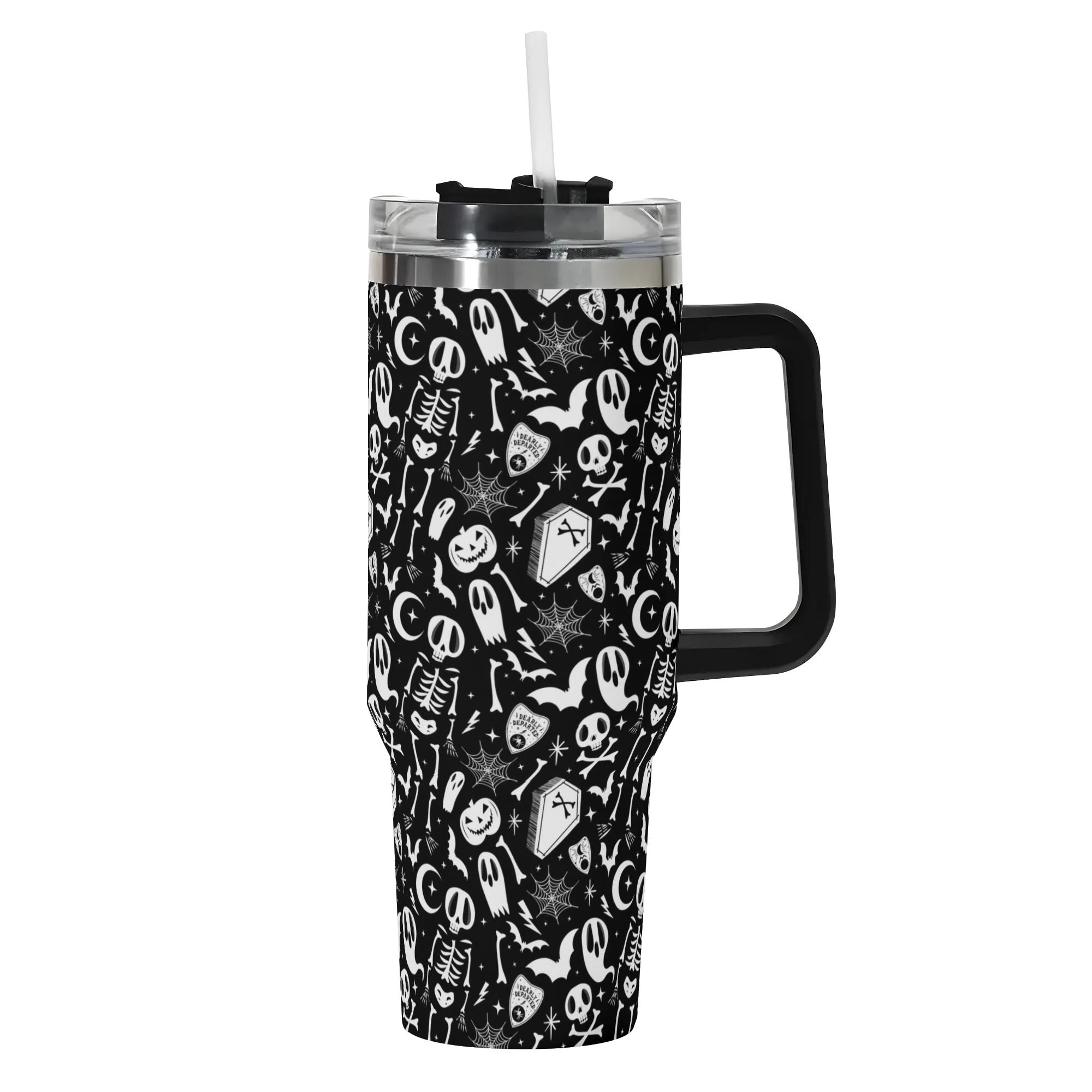 Spooky Skeleton & Ghosts Tumbler with Straw - 40oz Halloween Travel Mug