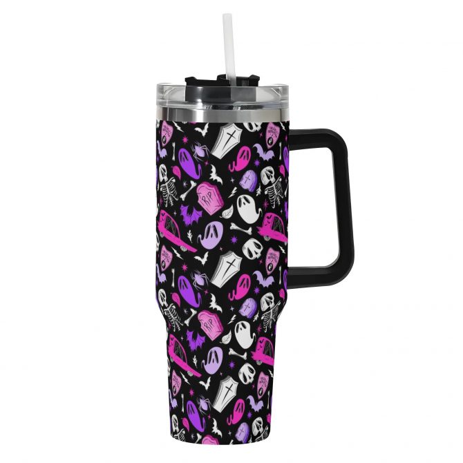 Spooky Ghost Travel Mug - Double Wall Insulated Tumbler with Fun Halloween Design - Image 2