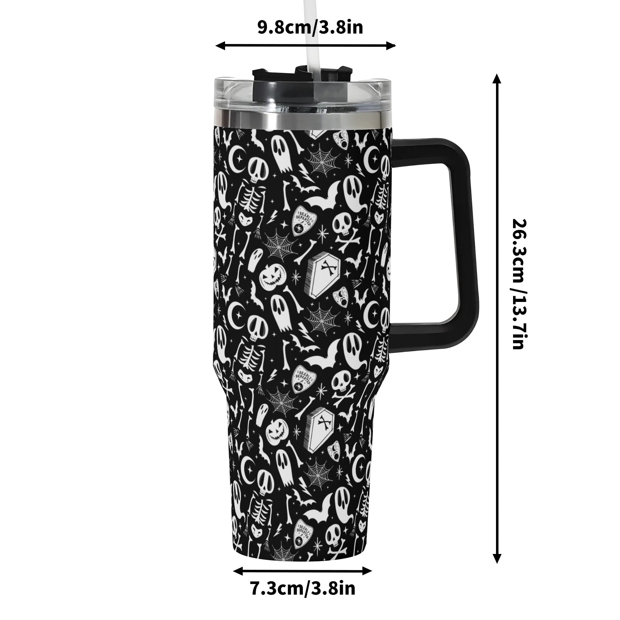 Spooky Skeleton & Ghosts Tumbler with Straw - 40oz Halloween Travel Mug - Image 6