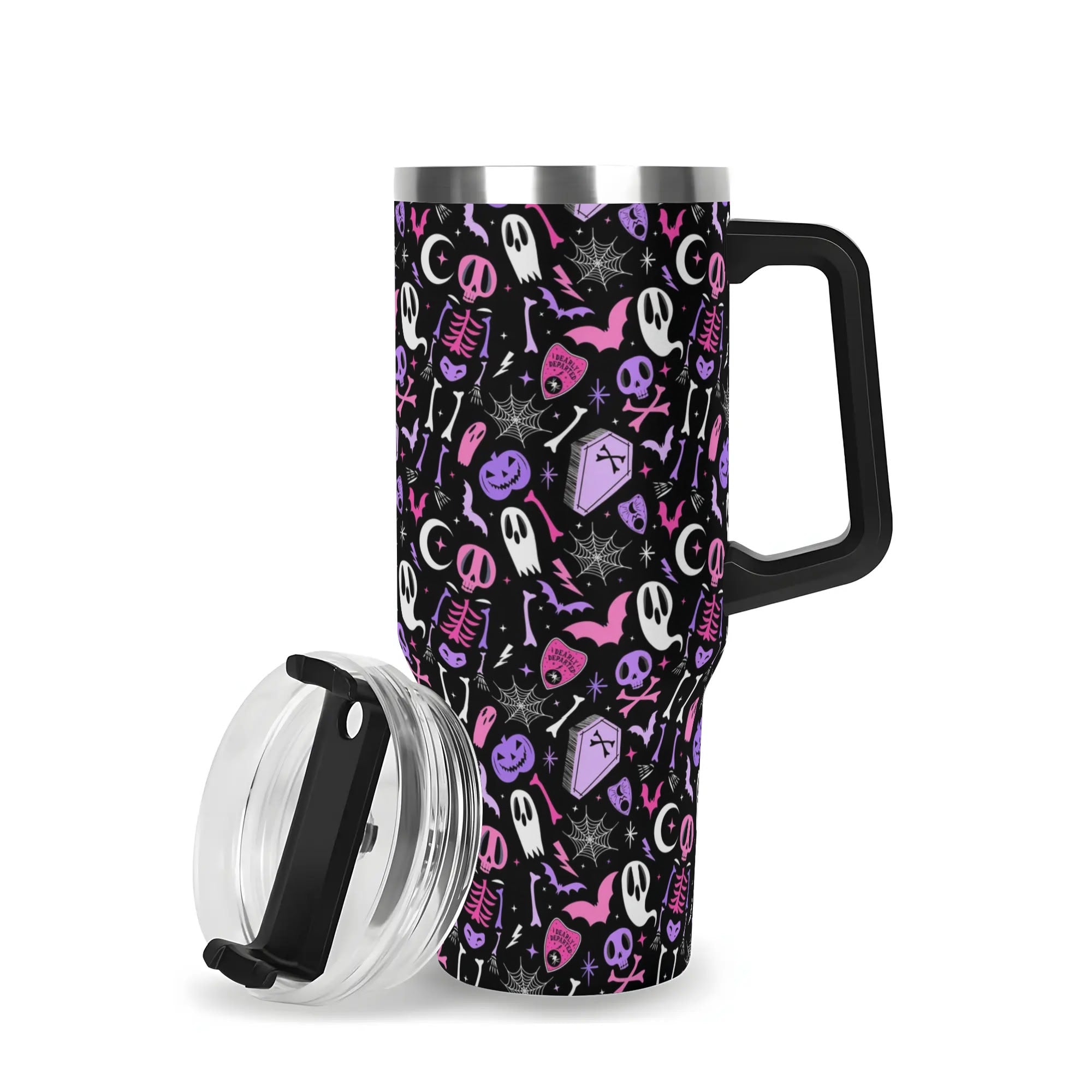 Spooky Chic Insulated Tumbler with Handle - Halloween Skeleton & Ghost Design - Image 3