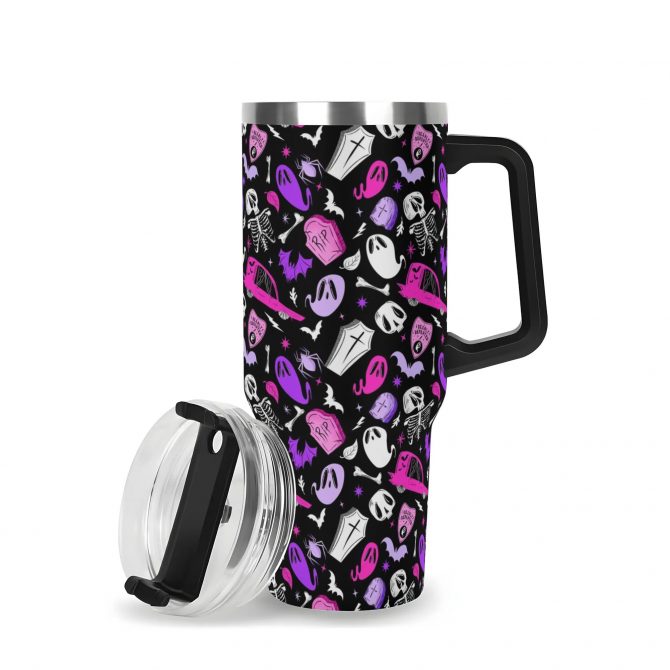 Spooky Ghost Travel Mug - Double Wall Insulated Tumbler with Fun Halloween Design