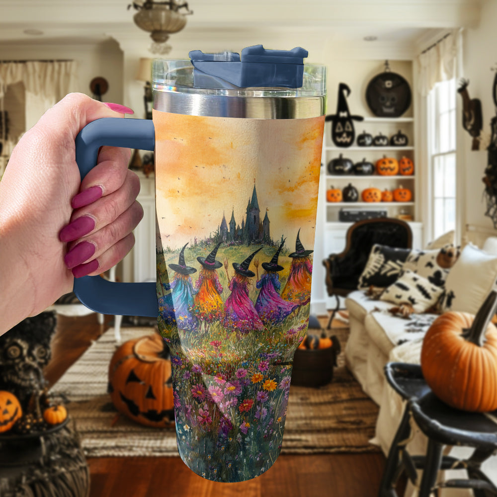 Magical Witch Castle Tumbler with Straw - Enchanting Floral Design, 40oz - Image 3