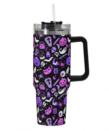 Spooky Halloween Themed Travel Mug with Handle - 40oz Insulated Tumbler