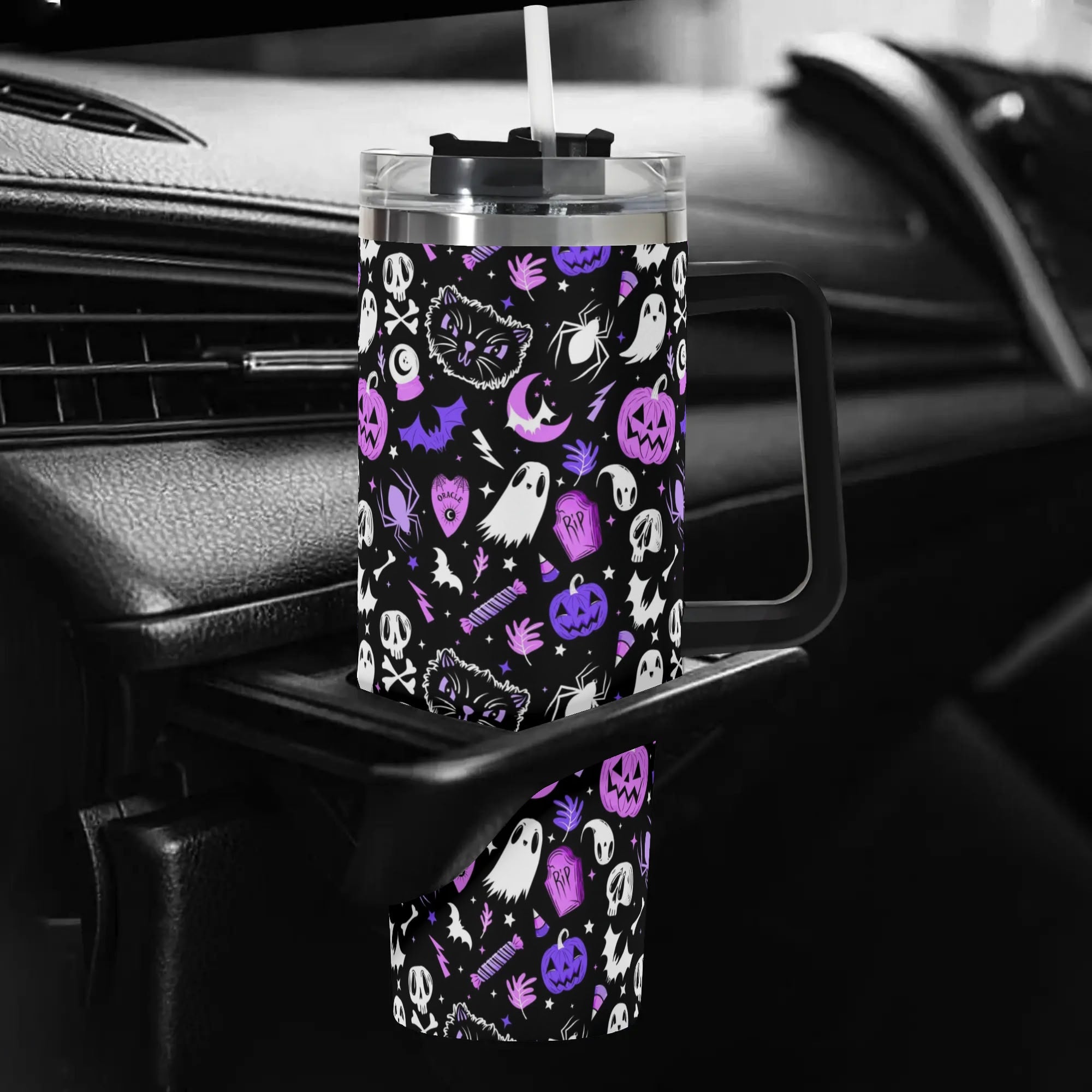 Spooky Halloween Travel Mug - Insulated, Ghost & Pumpkin Design, 40oz - Image 5