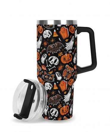 Spooky Halloween Travel Mug - Insulated Tumbler with Fun Ghost & Pumpkin Designs
