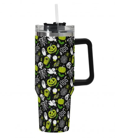 Spooky Halloween Travel Mug - 40oz Insulated Tumbler with Handle & Straw