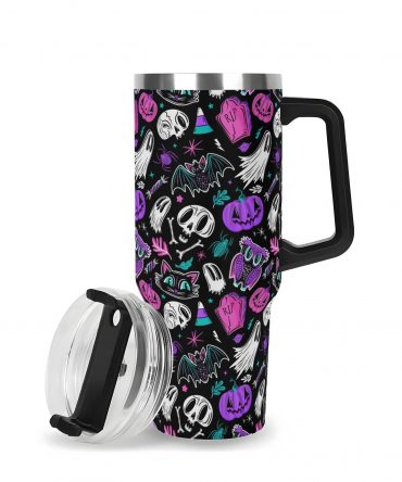 Spooky Halloween Travel Mug - Insulated Tumbler with Lid for Hot & Cold Drinks