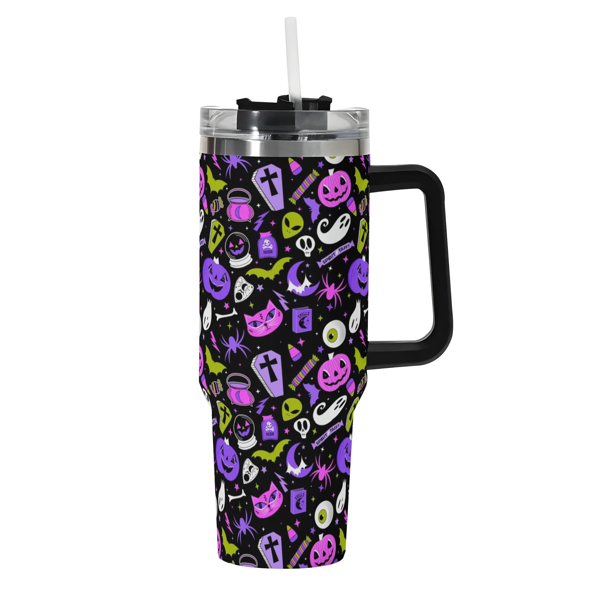 Spooky Halloween-Themed Insulated Travel Mug with Lid - 16oz - Image 2