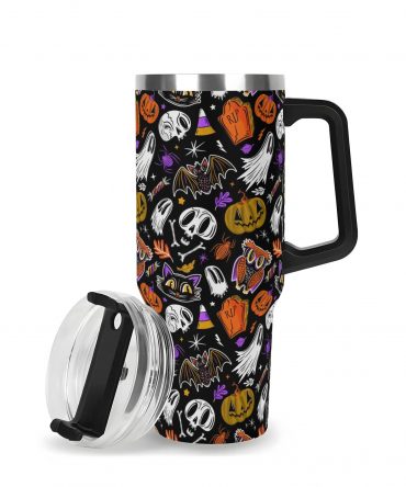 Spooky Halloween Travel Mug - Insulated, Leak-Proof, 40oz Tumbler with Handle