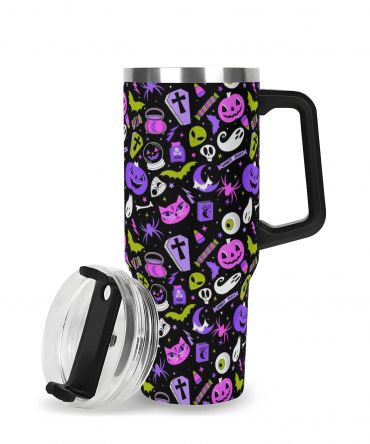 Spooky Halloween-Themed Insulated Travel Mug with Lid - 16oz
