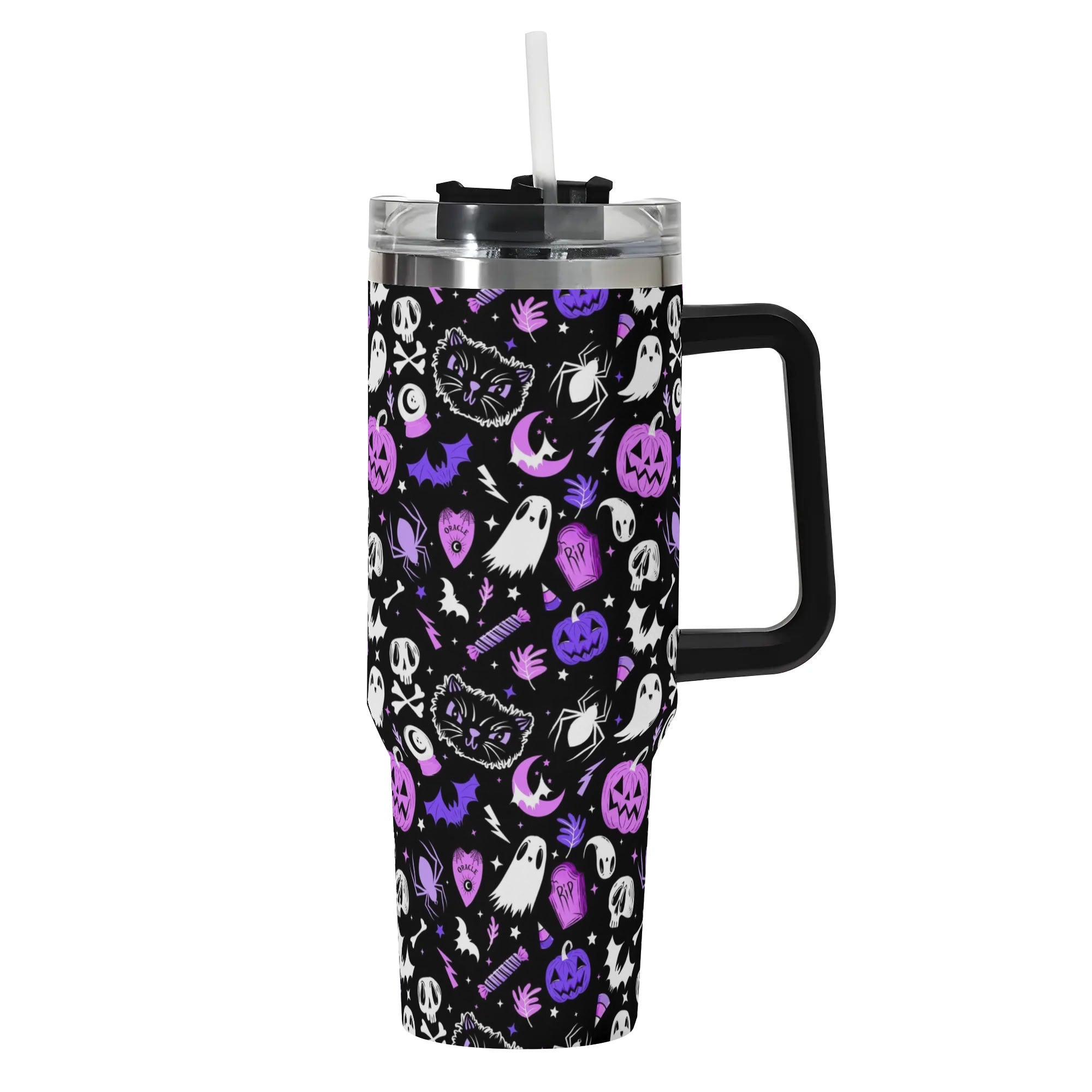 Spooky Halloween Travel Mug - Insulated, Ghost & Pumpkin Design, 40oz - Image 2