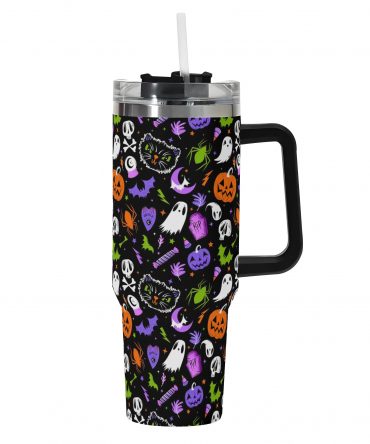 Spooky Halloween Travel Mug with Straw - 40oz Insulated Tumbler