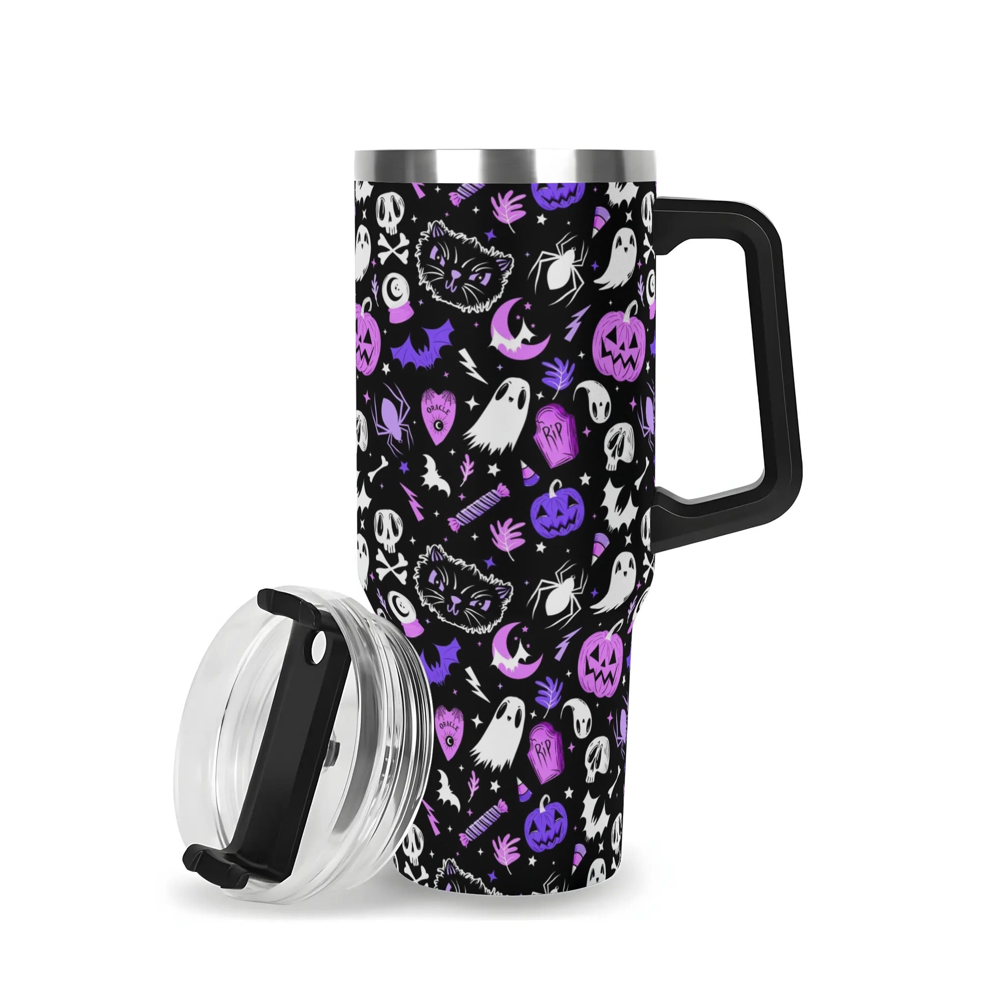Spooky Halloween Travel Mug - Insulated, Ghost & Pumpkin Design, 40oz