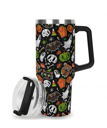 Spooky Halloween Travel Mug – Insulated Tumbler with Fun Ghost & Pumpkin Design