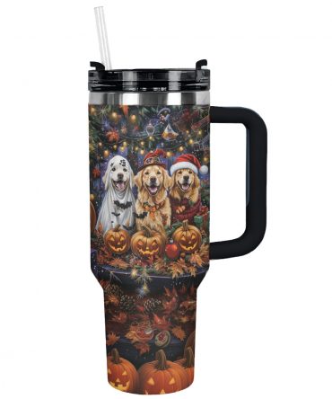 Halloween & Christmas Dog Tumbler - Festive Insulated Travel Mug