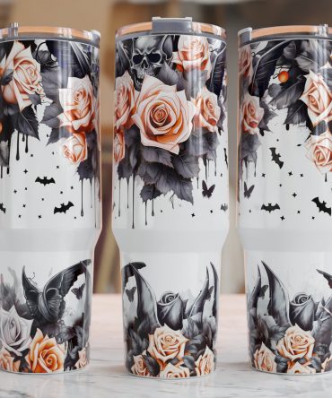 Gothic Floral Stainless Steel Travel Mug with Handle - 40oz