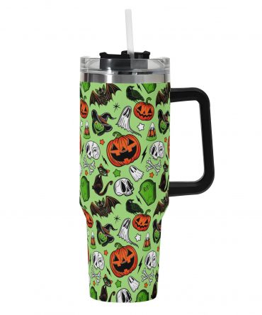 Spooky Halloween Themed Tumbler with Straw - Perfect for Festive Sips