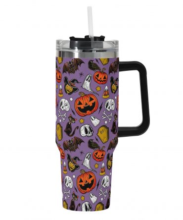 Spooky Halloween Travel Mug - 40oz Insulated Tumbler with Handle & Straw