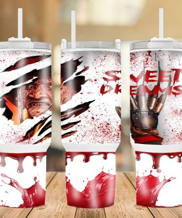 Horror-Themed Tumbler with Handle & Straw - Nightmare Graphic Design
