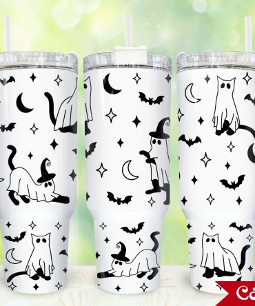 Spooky Cat Halloween Tumbler with Handle - Double Walled Insulated Cup