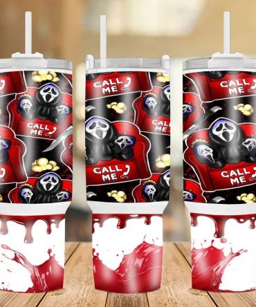 Chilling 'Call Me' Horror Tumbler with Handle - Perfect for Halloween & Spooky Sips