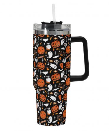 Spooky Halloween Stainless Steel Tumbler with Straw - Insulated Travel Mug