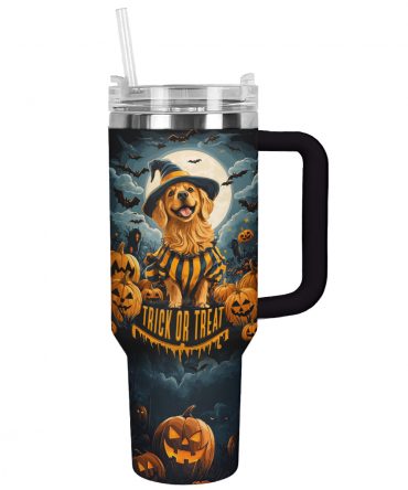Halloween Dog Tumbler with Straw - Trick or Treat Insulated Cup