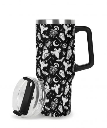 Spooky Skeleton Travel Mug - Stainless Steel, Leak-Proof, 40oz