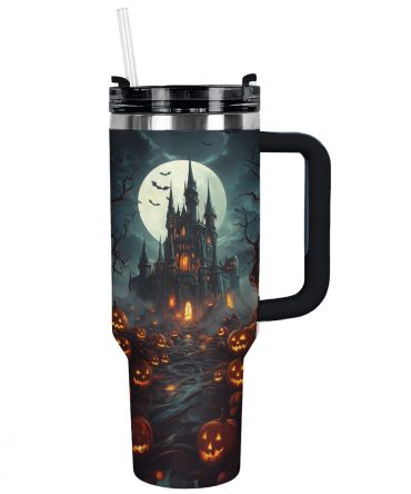 Spooky Castle Halloween Tumbler - 40oz Insulated Travel Mug with Handle