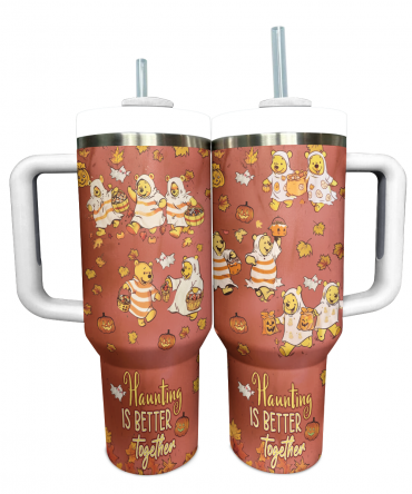 Halloween Bear Tumbler with Handle - Cute & Spooky Design for Fall Beverages