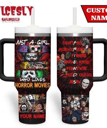 Custom Name Horror Movie Fan Tumbler - Personalized Gift for Scary Movie Lovers