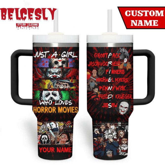 Custom Name Horror Movie Fan Tumbler - Personalized Gift for Scary Movie Lovers
