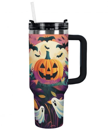 Halloween Pumpkin & Ghosts Tumbler with Straw - Spooky Sips for Fall