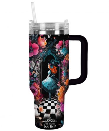 Enchanting Wonderland Tumbler - Vibrant Floral Design with Straw & Handle