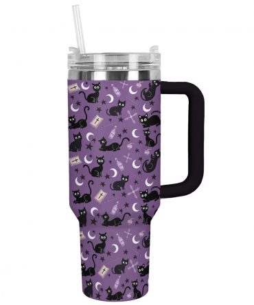 Enchanting Black Cat Travel Mug with Handle - 40oz Leak-Proof Tumbler