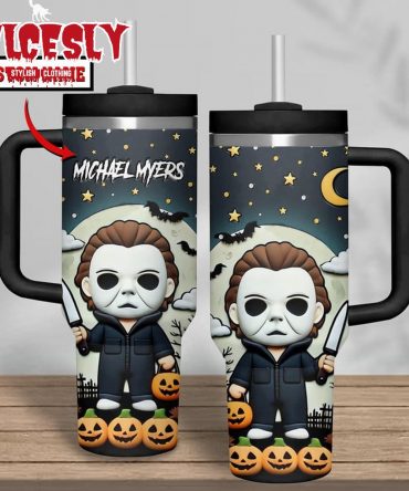 Spooky Michael Myers Halloween Tumbler - Insulated Travel Mug with Handle