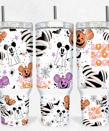 Spooky Season Halloween Tumbler with Straw - Cute Ghost and Pumpkin Design