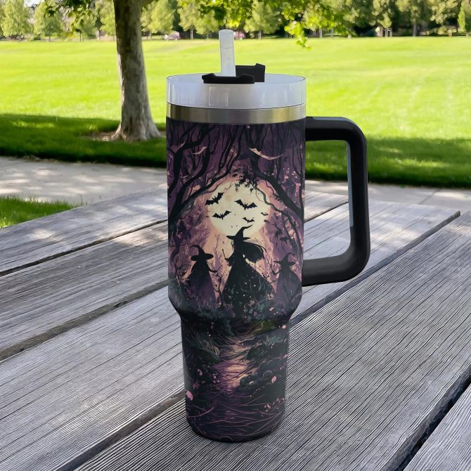 Enchanting Witches Forest Travel Mug with Handle & Straw - 40oz - Image 4