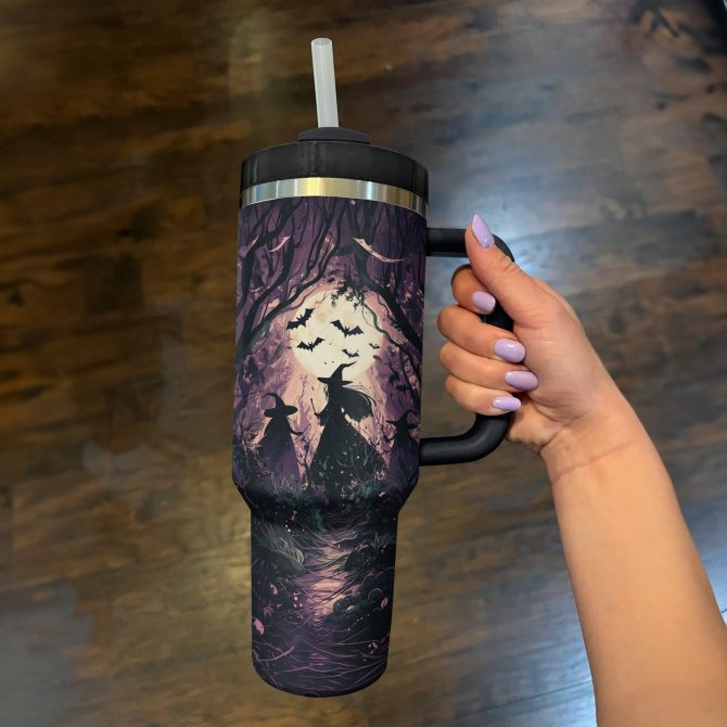 Enchanting Witches Forest Travel Mug with Handle & Straw - 40oz - Image 3