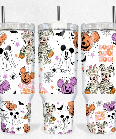 Halloween Party Tumbler - Spooky Mickey & Minnie Design with Handle