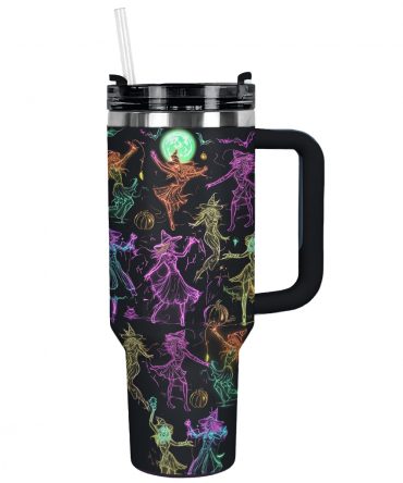 Enchanting Neon Witch Travel Mug - Spooky Halloween Insulated Tumbler
