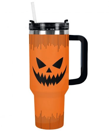 Spooky Halloween Pumpkin Face Tumbler with Straw - 40oz Insulated Travel Mug