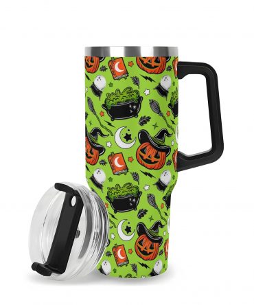Spooky Halloween Travel Mug with Handle - Insulated, Vibrant Design