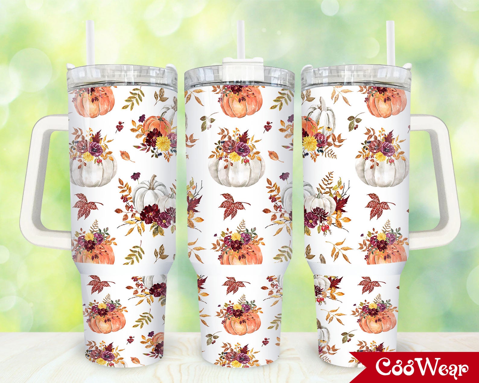 Autumn Floral Pumpkin Tumbler with Handle - Perfect Fall Gift