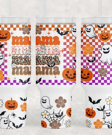 Spooky Mama Halloween-Themed Tumbler with Handle and Straw