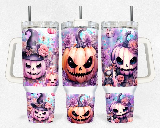 Spooky Cute Pumpkin Tumbler - Halloween Magic with Straw & Handle