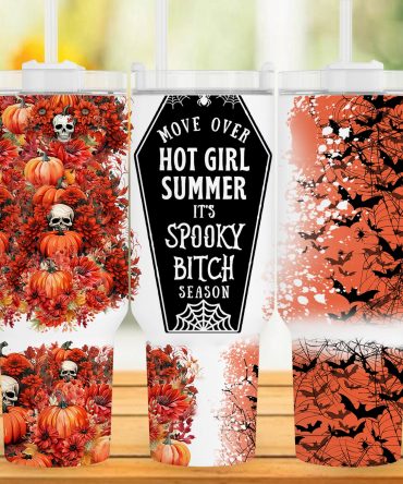 Spooky Season Halloween Tumbler - Skulls, Pumpkins & Bats Design