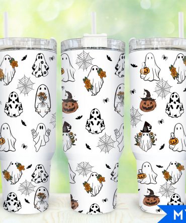 Spooky Ghost Tumbler with Handle - Halloween Themed Insulated Cup